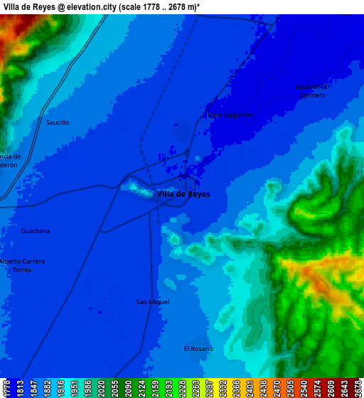 Zoom OUT 2x Villa de Reyes, Mexico elevation map