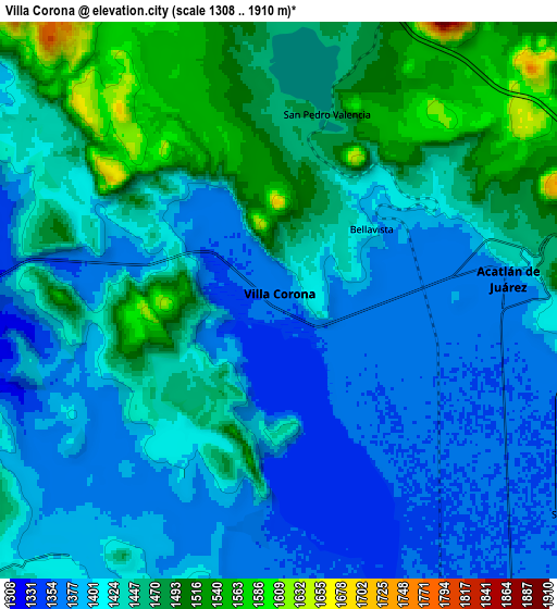 Zoom OUT 2x Villa Corona, Mexico elevation map