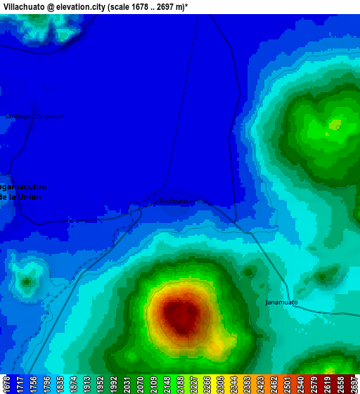 Zoom OUT 2x Villachuato, Mexico elevation map