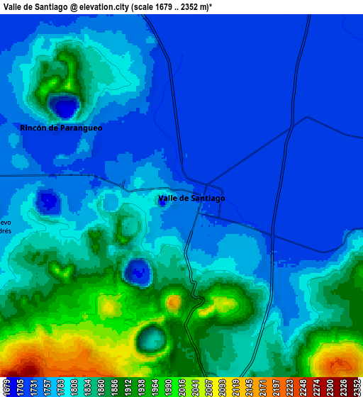 Zoom OUT 2x Valle de Santiago, Mexico elevation map