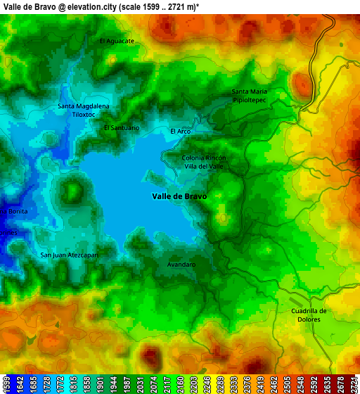 Zoom OUT 2x Valle de Bravo, Mexico elevation map