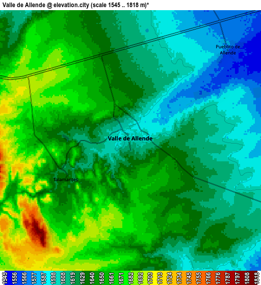 Zoom OUT 2x Valle de Allende, Mexico elevation map