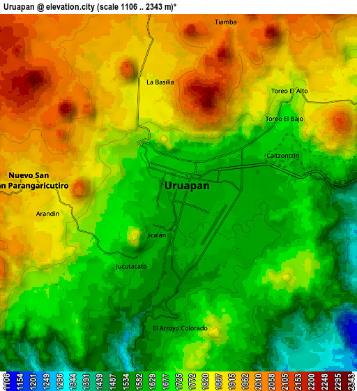 Zoom OUT 2x Uruapan, Mexico elevation map