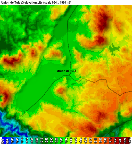 Zoom OUT 2x Unión de Tula, Mexico elevation map