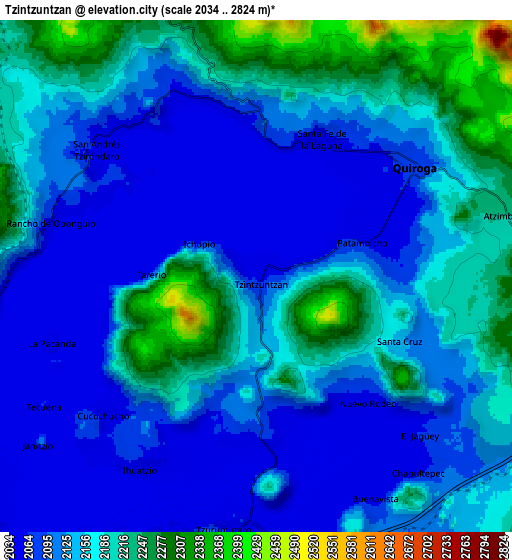 Zoom OUT 2x Tzintzuntzán, Mexico elevation map