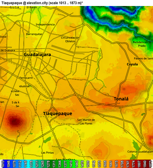 Zoom OUT 2x Tlaquepaque, Mexico elevation map