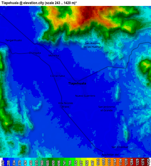 Zoom OUT 2x Tlapehuala, Mexico elevation map