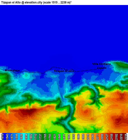 Zoom OUT 2x Tizapán el Alto, Mexico elevation map