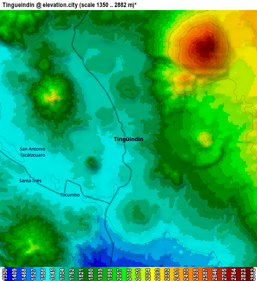 Zoom OUT 2x Tingüindín, Mexico elevation map