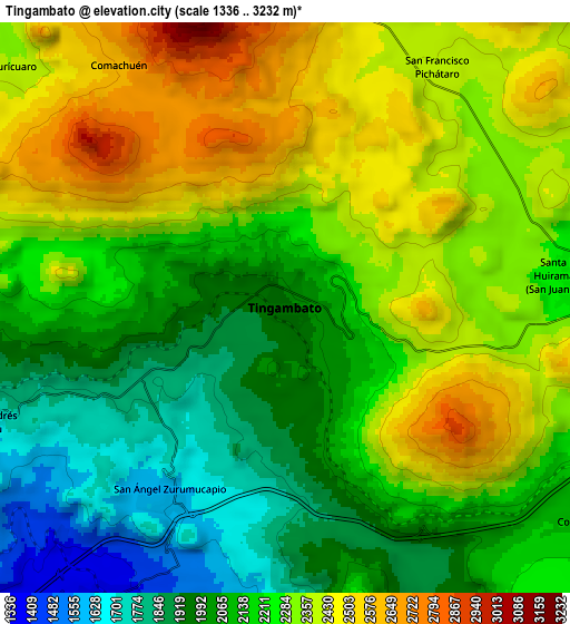 Zoom OUT 2x Tingambato, Mexico elevation map