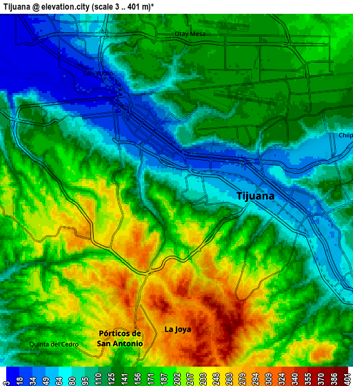 Zoom OUT 2x Tijuana, Mexico elevation map