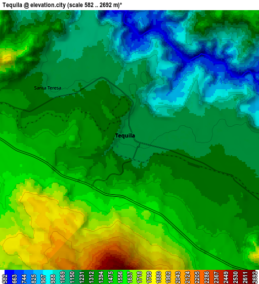 Zoom OUT 2x Tequila, Mexico elevation map