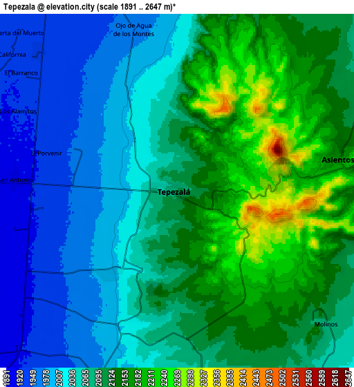 Zoom OUT 2x Tepezalá, Mexico elevation map