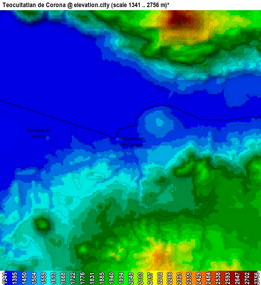 Zoom OUT 2x Teocuitatlán de Corona, Mexico elevation map