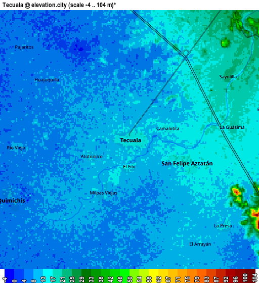 Zoom OUT 2x Tecuala, Mexico elevation map