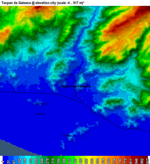 Zoom OUT 2x Técpan de Galeana, Mexico elevation map