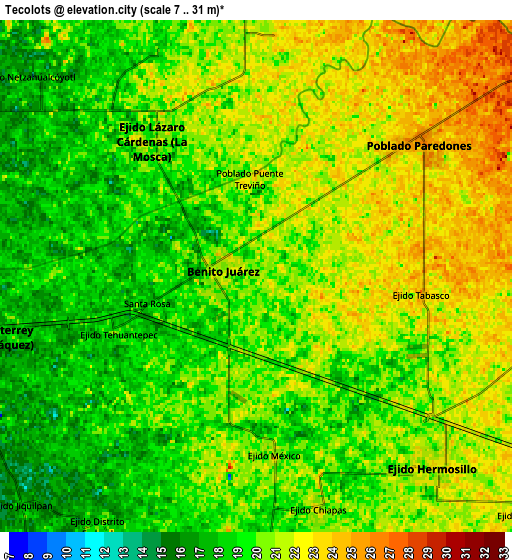 Zoom OUT 2x Tecolots, Mexico elevation map