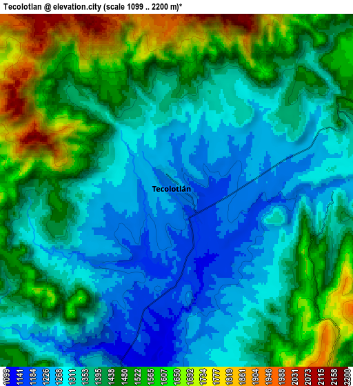 Zoom OUT 2x Tecolotlán, Mexico elevation map