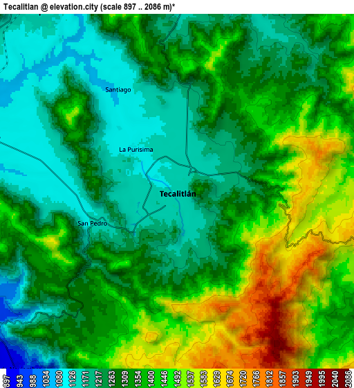 Zoom OUT 2x Tecalitlán, Mexico elevation map
