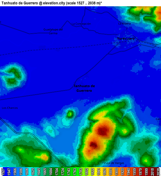 Zoom OUT 2x Tanhuato de Guerrero, Mexico elevation map