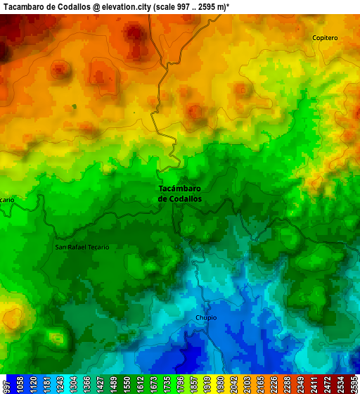 Zoom OUT 2x Tacámbaro de Codallos, Mexico elevation map