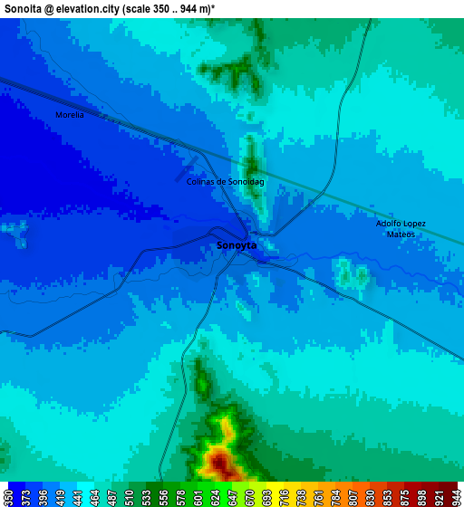 Zoom OUT 2x Sonoita, Mexico elevation map