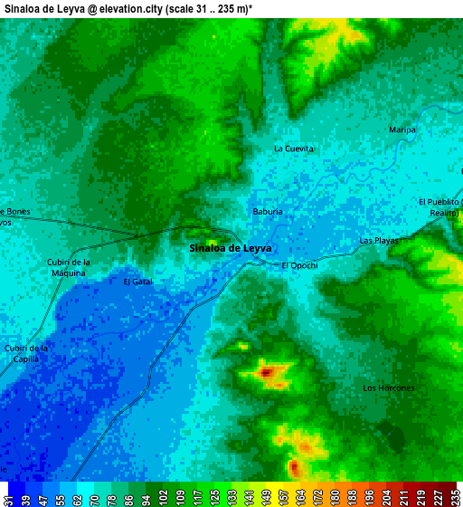 Zoom OUT 2x Sinaloa de Leyva, Mexico elevation map