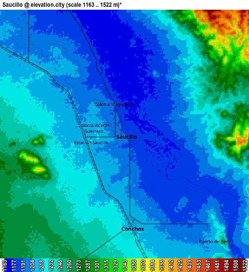 Zoom OUT 2x Saucillo, Mexico elevation map