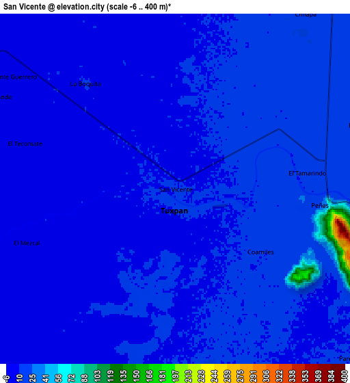 Zoom OUT 2x San Vicente, Mexico elevation map