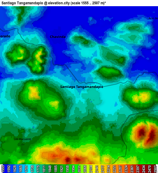 Zoom OUT 2x Santiago Tangamandapio, Mexico elevation map