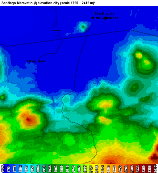 Zoom OUT 2x Santiago Maravatío, Mexico elevation map