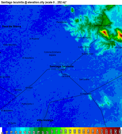 Zoom OUT 2x Santiago Ixcuintla, Mexico elevation map