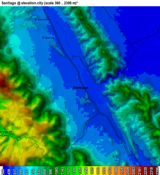 Zoom OUT 2x Santiago, Mexico elevation map