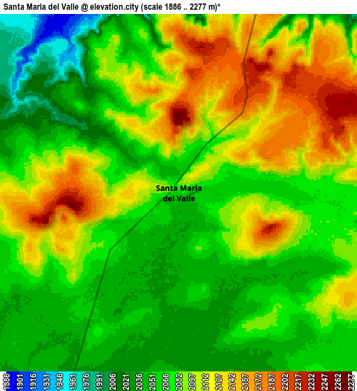 Zoom OUT 2x Santa María del Valle, Mexico elevation map