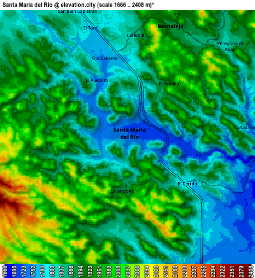 Zoom OUT 2x Santa María del Río, Mexico elevation map