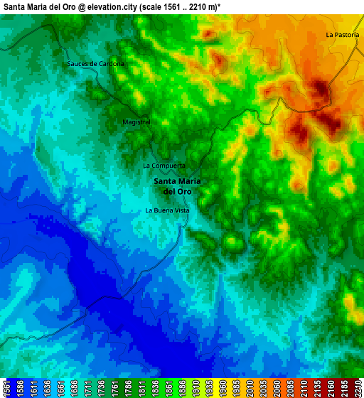 Zoom OUT 2x Santa María del Oro, Mexico elevation map