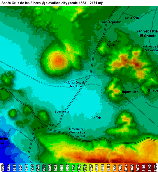 Zoom OUT 2x Santa Cruz de las Flores, Mexico elevation map