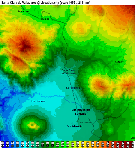 Zoom OUT 2x Santa Clara de Valladares, Mexico elevation map