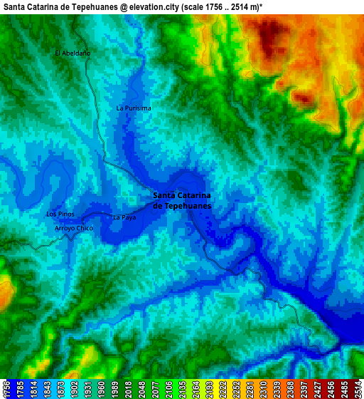 Zoom OUT 2x Santa Catarina de Tepehuanes, Mexico elevation map