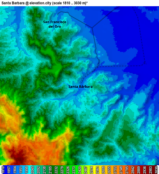 Zoom OUT 2x Santa Bárbara, Mexico elevation map