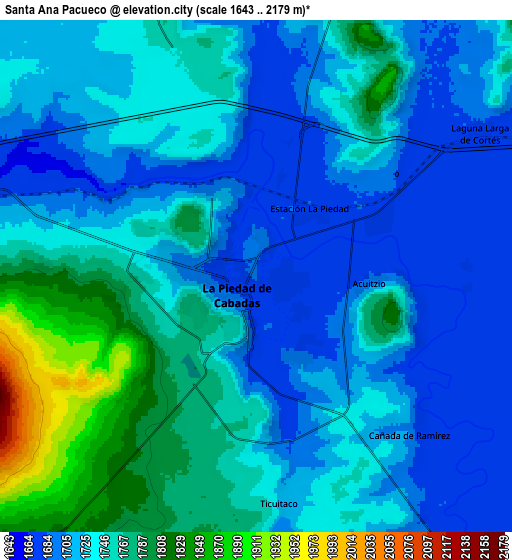 Zoom OUT 2x Santa Ana Pacueco, Mexico elevation map