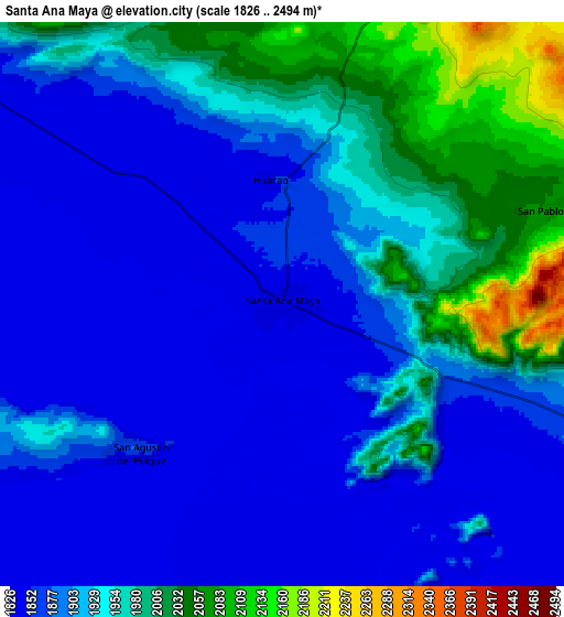 Zoom OUT 2x Santa Ana Maya, Mexico elevation map