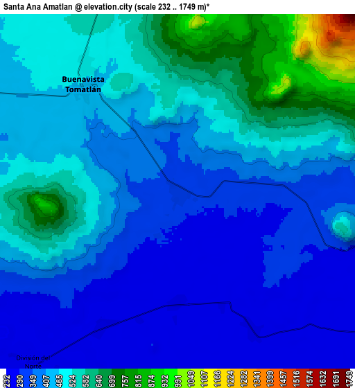 Zoom OUT 2x Santa Ana Amatlán, Mexico elevation map