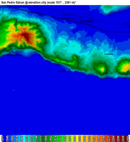 Zoom OUT 2x San Pedro Itzicán, Mexico elevation map