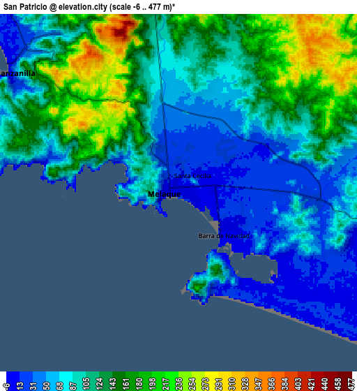 Zoom OUT 2x San Patricio, Mexico elevation map