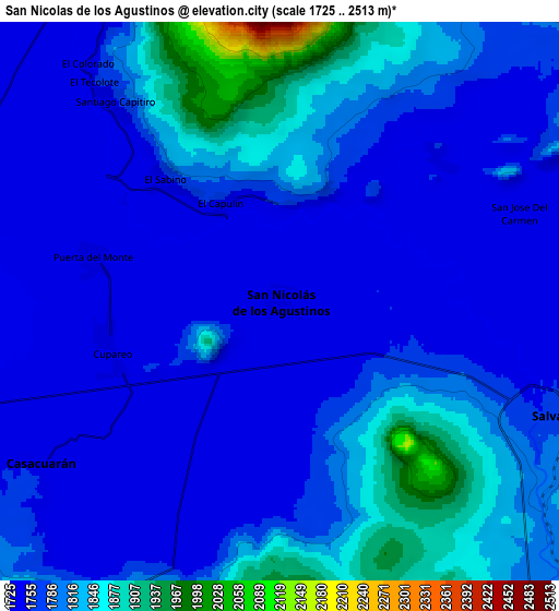 Zoom OUT 2x San Nicolás de los Agustinos, Mexico elevation map