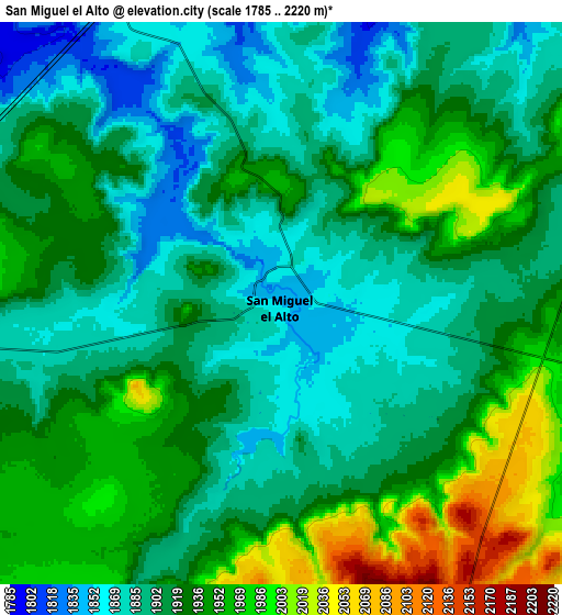 Zoom OUT 2x San Miguel el Alto, Mexico elevation map