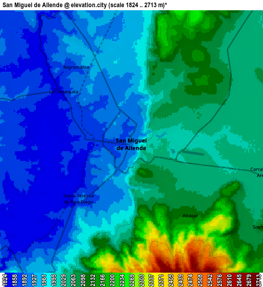 Zoom OUT 2x San Miguel de Allende, Mexico elevation map