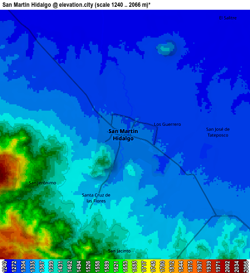 Zoom OUT 2x San Martín Hidalgo, Mexico elevation map