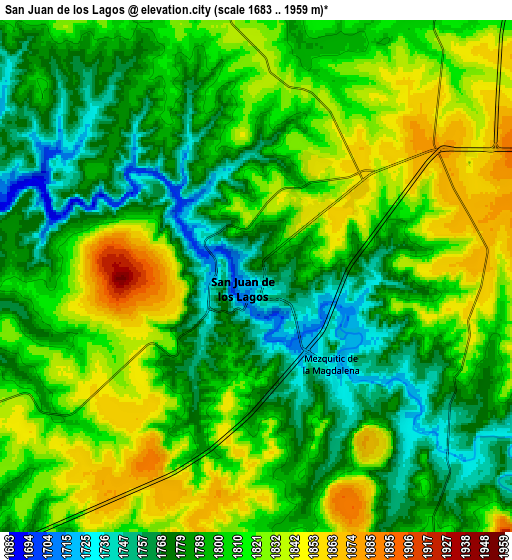 Zoom OUT 2x San Juan de los Lagos, Mexico elevation map